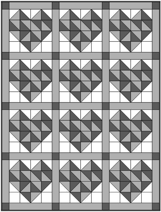 Sample quilt using Moda Blockheads Wholehearted free block pattern